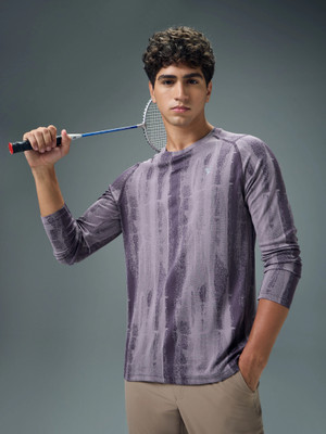 TECHNOSPORT Printed Men Round Neck Purple T-Shirt