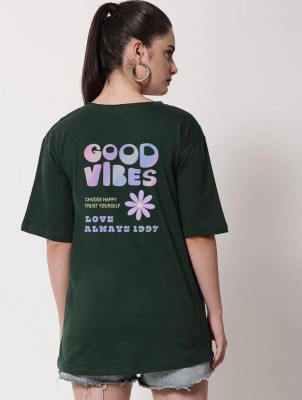 Shiv Traders Printed, Typography Women Round Neck Green T-Shirt