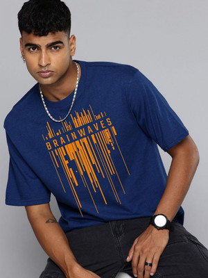 Moda Rapido Graphic Print Men Round Neck Dark Blue T-Shirt