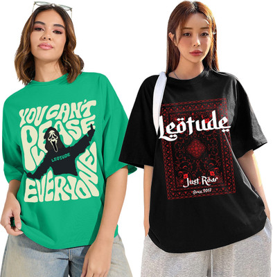 Leotude Printed Women Round Neck Multicolor T-Shirt