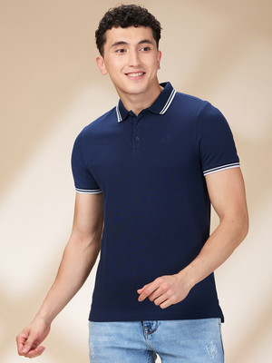 BEING HUMAN Solid Men Polo Neck Blue T-Shirt