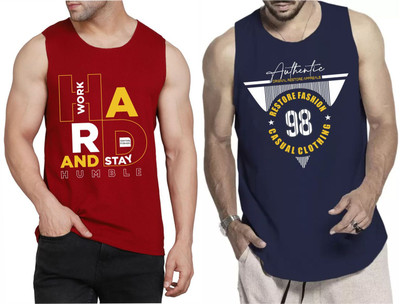 WOOSTRO Printed Men Scoop Neck Maroon, Dark Blue T-Shirt