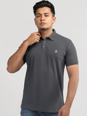 PROPERSEVEN Solid Men Polo Neck Grey T-Shirt
