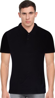 PulC Solid Men Polo Neck Black T-Shirt