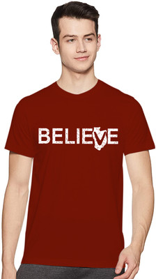 FINETTOUCH Solid Men Round Neck Maroon T-Shirt