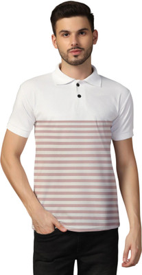 tfurnish Striped Men Polo Neck White T-Shirt