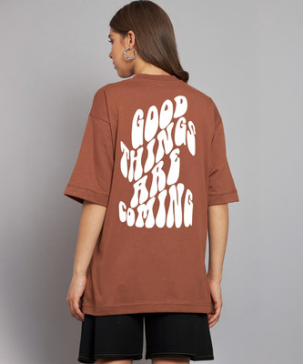 IMSA MODA Printed, Typography Women Round Neck Brown T-Shirt