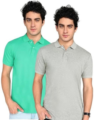 OLIVESQUARE Solid Men Polo Neck Light Green, Grey T-Shirt