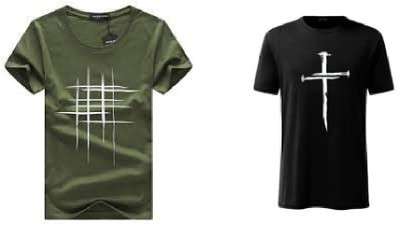 ATTITUDE START OF FASHION Printed Men Round Neck Green, Black T-Shirt