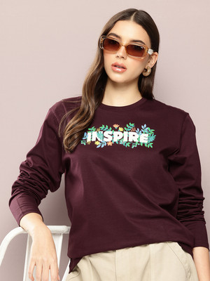 DILLINGER Printed Women Round Neck Maroon T-Shirt