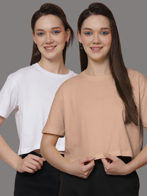 FRISKERS Solid Women Round Neck Multicolor T-Shirt