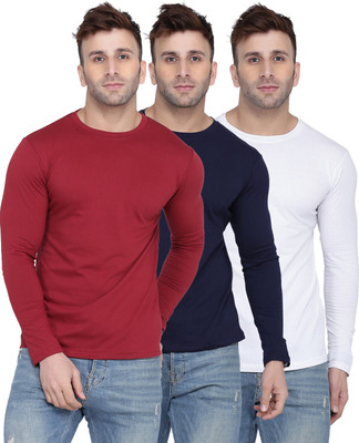 New Trends Collection Solid Men Round Neck Dark Blue, White, Maroon T-Shirt