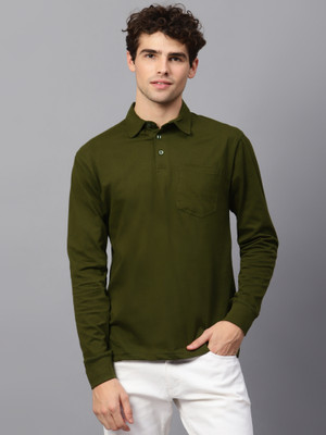 Fleximaa Solid Men Polo Neck Green T-Shirt