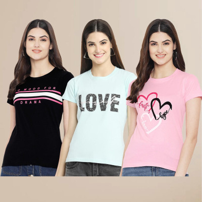METRONAUT Printed Women Round Neck Multicolor T-Shirt