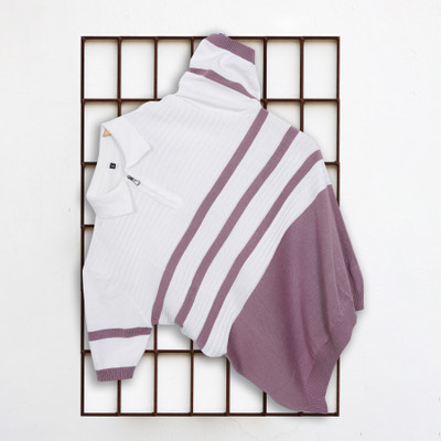zanskarman Striped Men Polo Neck Pink T-Shirt