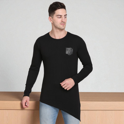 Faricon Trend Solid Men Round Neck Black T-Shirt
