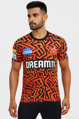 IZON Printed Men V Neck Orange T-Shirt