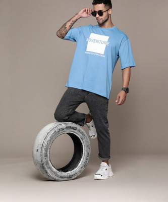 Roadster Printed Men Round Neck Blue T-Shirt