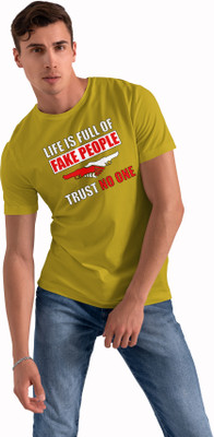 Yes Fashion Printed Men Round Neck Yellow T-Shirt