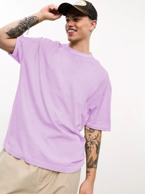 CHKOKKO Solid Men Round Neck Purple T-Shirt