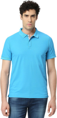 playR Solid Men Polo Neck Light Blue T-Shirt