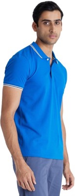 Celio Solid Men Polo Neck Blue T-Shirt