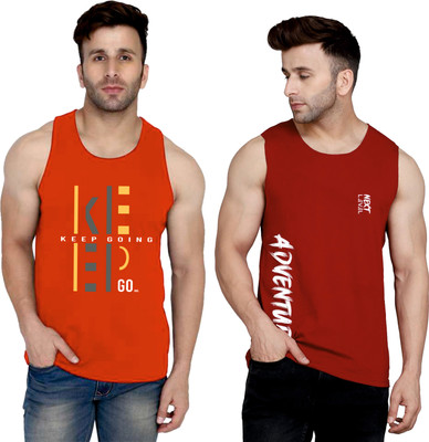 SLOWLORIS Printed Men Round Neck Red, Maroon T-Shirt