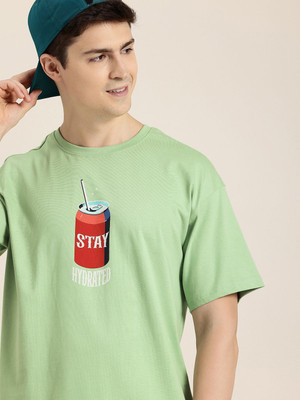 HERE&NOW Printed Men Round Neck Green T-Shirt