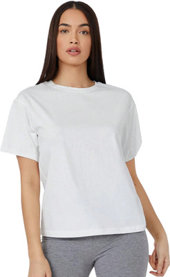 SONI BROS Solid Women Round Neck White T-Shirt