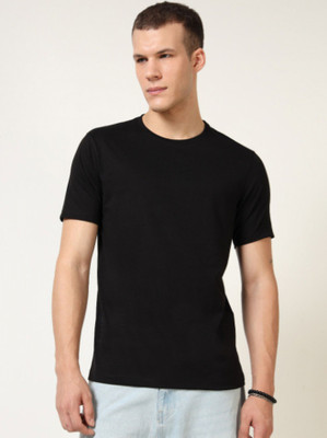 VASTRAART Solid Men Round Neck Black T-Shirt