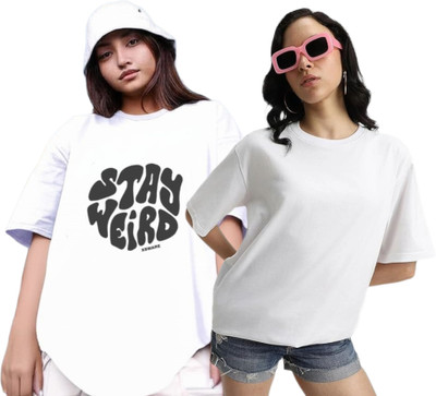 R S Fashion Printed Women Round Neck White T-Shirt