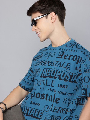 AEROPOSTALE Printed Men Round Neck Blue T-Shirt