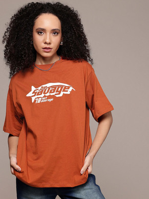 Roadster Printed Women Round Neck Red T-Shirt