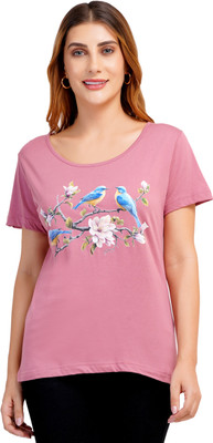 Romaisa Printed Women Round Neck Reversible Purple T-Shirt