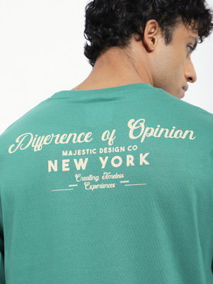 DIFFERENCE OF OPINION Printed Men Round Neck Green T-Shirt