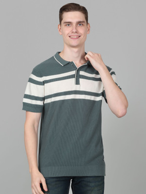 CANTABIL Striped Men Polo Neck Light Green T-Shirt