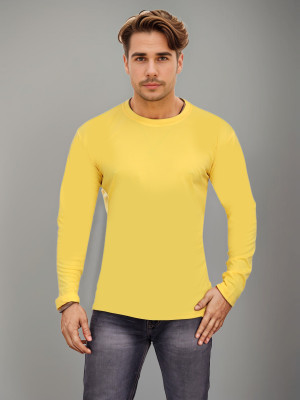 SM SHAYAM CREATION Solid Men Round Neck Yellow T-Shirt