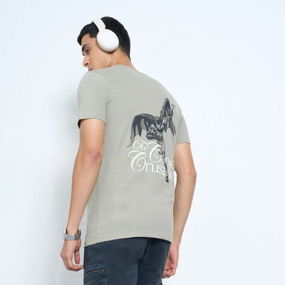 SF Jeans by Pantaloons Solid Men Round Neck Green T-Shirt