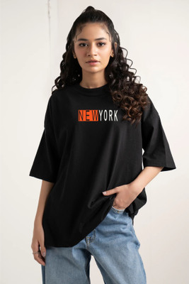EKADRAVIN Graphic Print Women Round Neck Black T-Shirt