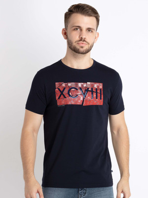 Status Quo Printed Men Round Neck Navy Blue T-Shirt