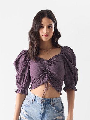 The Souled Store Casual Self Design Women Purple Top