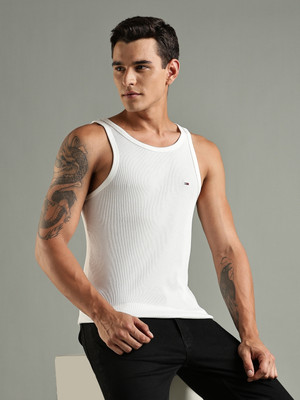 TOMMY HILFIGER Solid Men Round Neck White T-Shirt