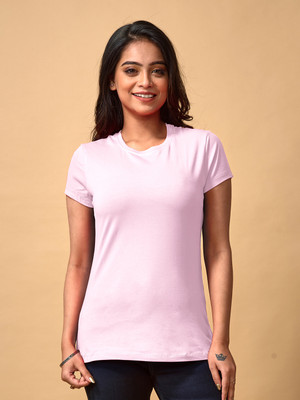 Lyra Solid Women Round Neck Pink T-Shirt