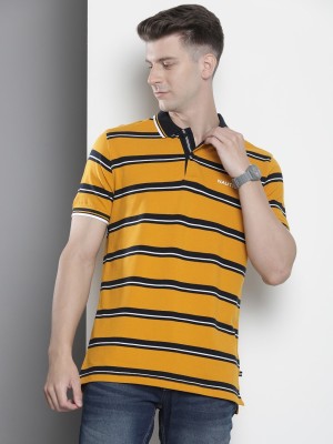 NAUTICA Striped Men Polo Neck Black, Yellow, White T-Shirt