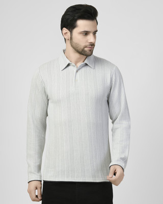 SMASH SMART WEAR Striped Men Polo Neck White T-Shirt