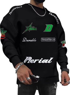 Jump Cuts Printed, Typography Men Round Neck Black, Green T-Shirt