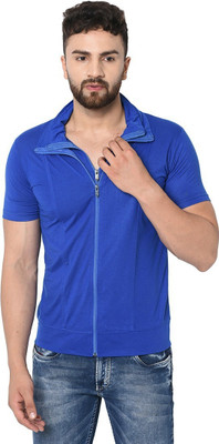 Tresna Trending Solid Men Polo Neck Dark Blue T-Shirt