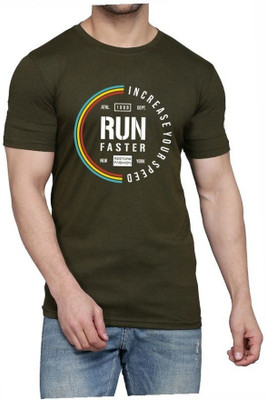 WOOSTRO Printed Men Round Neck Dark Green T-Shirt