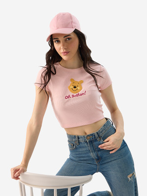 The Souled Store Graphic Print Women Round Neck Pink T-Shirt