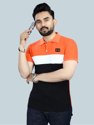 m2w Colorblock Men Polo Neck Orange T-Shirt